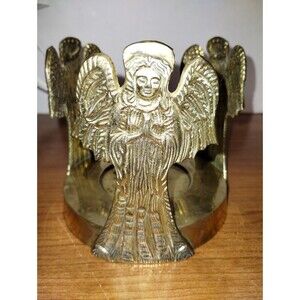 Vintage Jainson Brass Pillar Candle Holder 3 Praying Angels India
